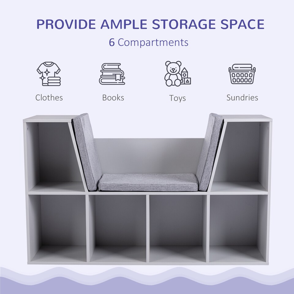 image 1 of HOMCOM Kids Cabinet w/ Six Compartments for Toys, Clothes, Books - Grey