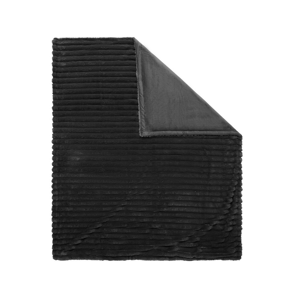 image 1 of BHS Jumbo Cord Throw with Plain Velvet Backing | Black | Black | 1