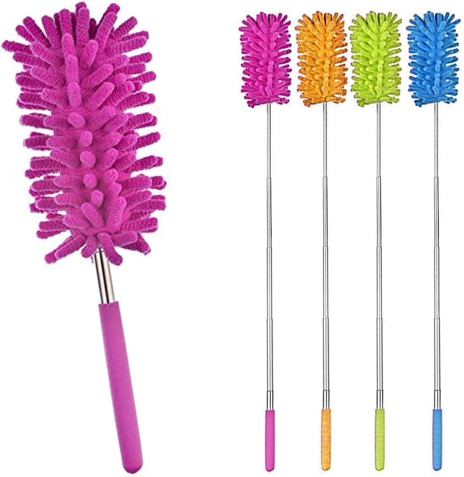 image 1 of KAV Pack of 3 Extendable Multifunctional Telescopic Microfibre Cleaning Duster Feather Brush - Soft Removable Head, Alloy Steel Handle - Extendable Handle Random Colour (27-75cm)