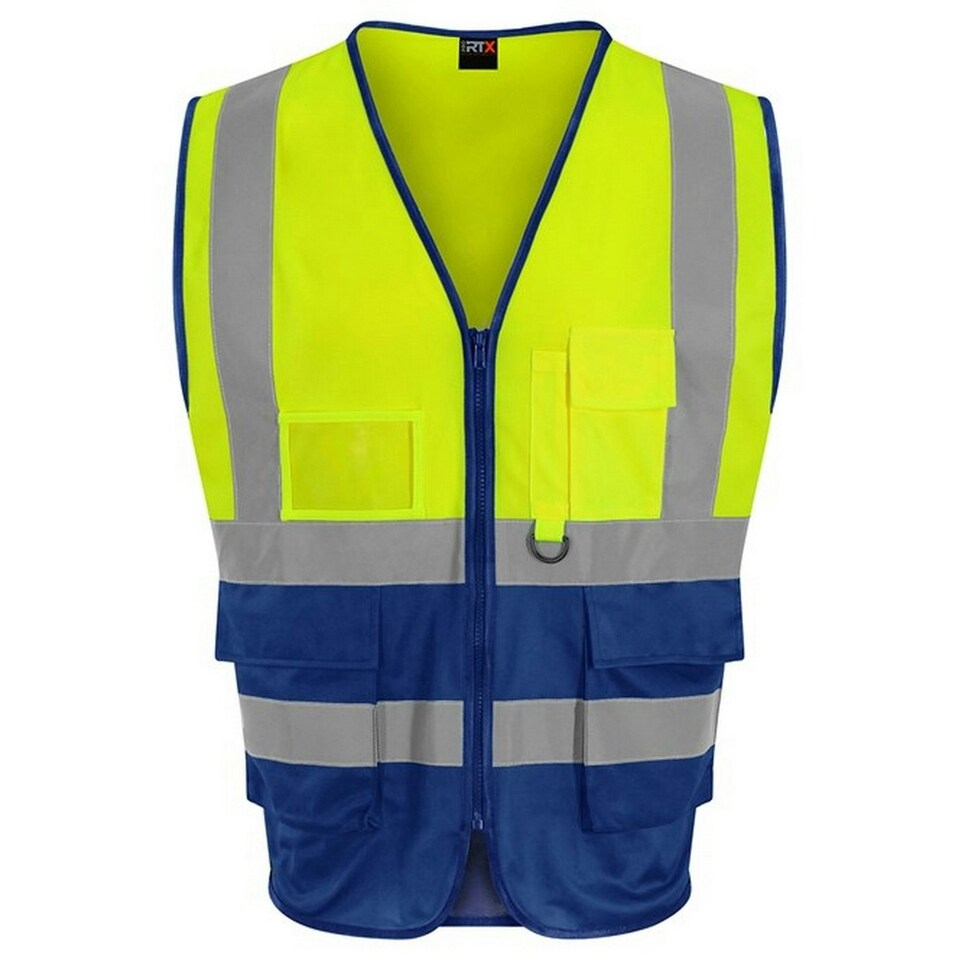 image 1 of Pro RTX High Visibility Unisex Adults Executive Waistcoat - Hi Vis Yellow/Royal Blue - 4XL
