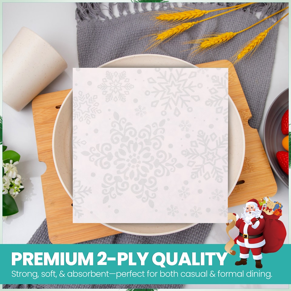 image 1 of 33 x 33cm White Christmas Party Disposable Paper Napkins 2 Ply - 20pcs