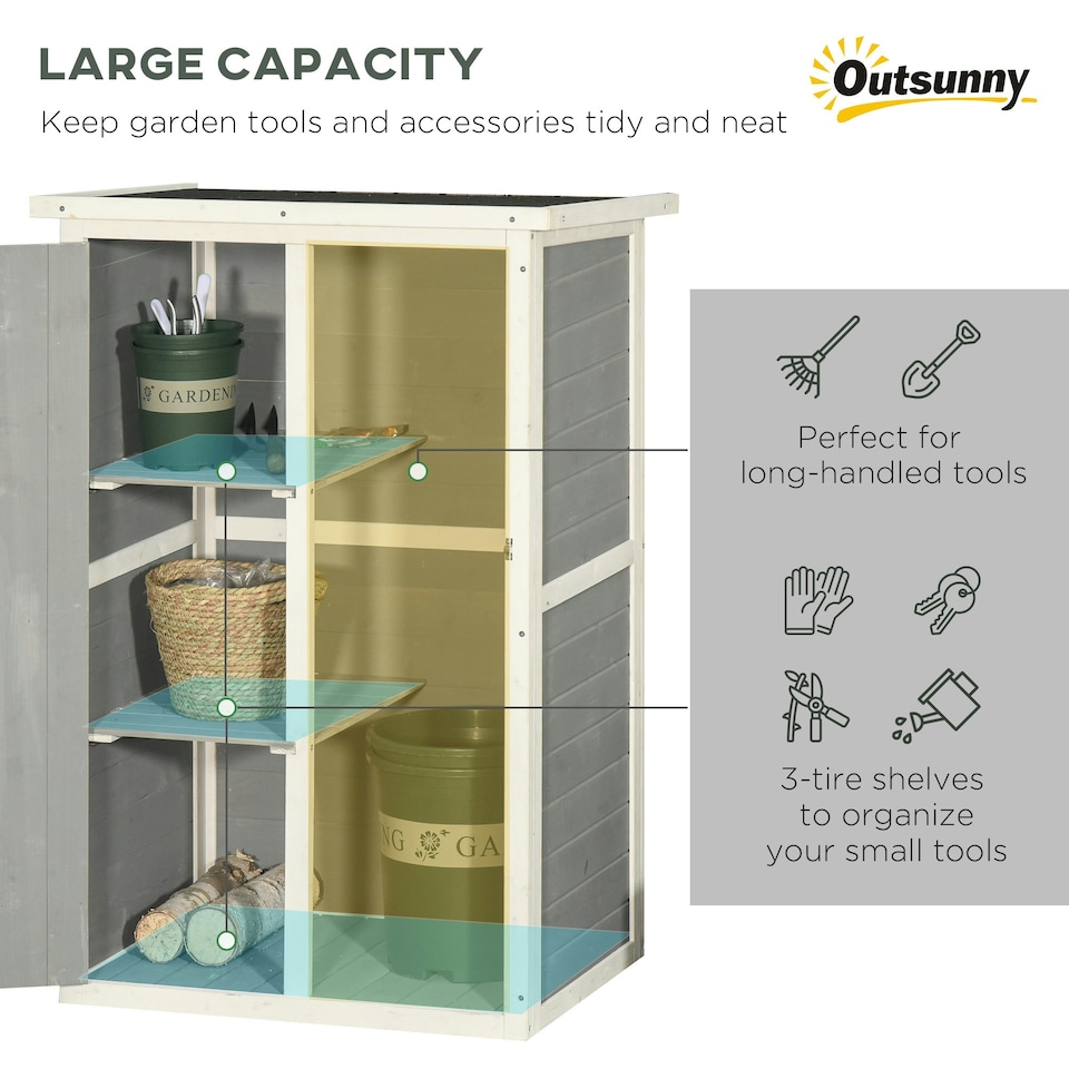 image 1 of Outsunny Garden Shed Outdoor Tool Storage w/ 2 Shelve 75 x 56 x115cm Grey