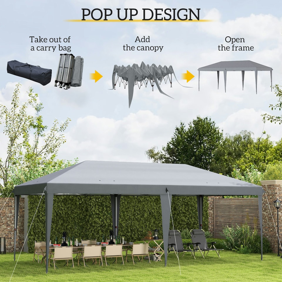 image 1 of Outsunny 3 x 6 m Pop Up Gazebo Patio Party Event Heavy Duty Canopy Black