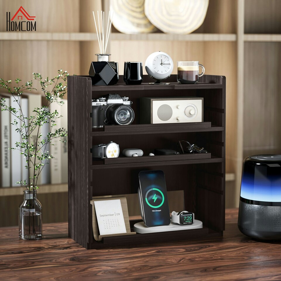 image 1 of HOMCOM 4-Tier Desktop Organiser with Cable Management for Stationery Dark Brown