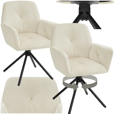 Swivel Chair Lenia - upholstered, padded, 56.5 x 54 x 86 cm - Set of 2 Cream | Velvet Cream/Black
