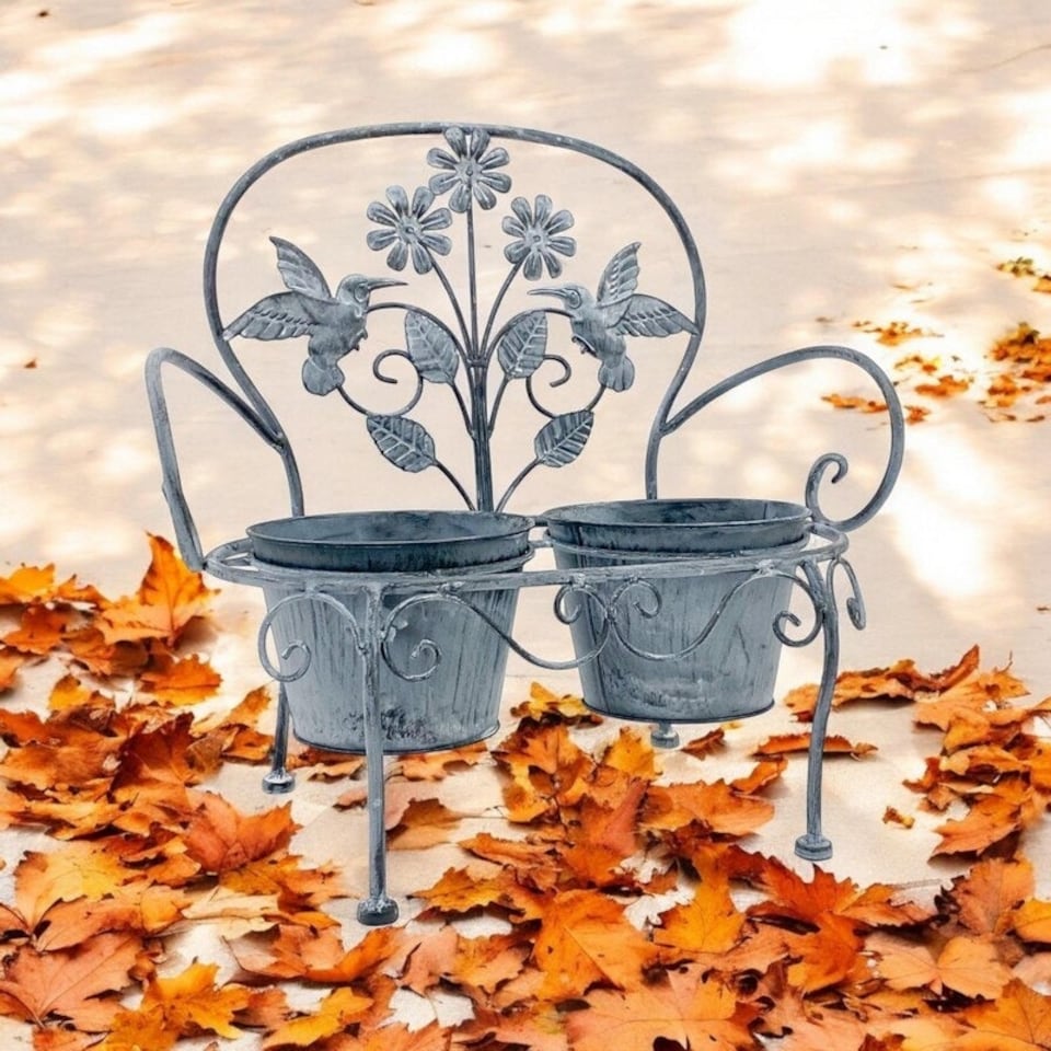 image 1 of Double Garden Planter - Metal - L29 x W46 x H44 cm - Stone Grey