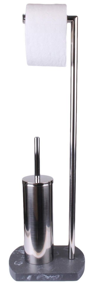 image 1 of Showerdrape Octavia Grey Marble & Chrome Toilet Roll Holder & Toilet Brush Combination