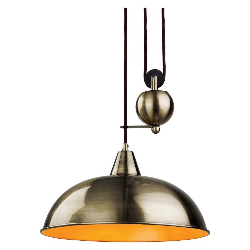 image 1 of Century 1 Light Rise & Fall Dome Ceiling Pendant Antique Brass, E27