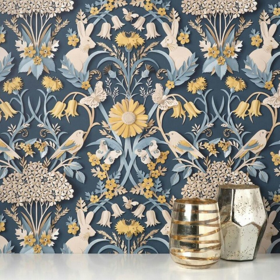 image 1 of Fine Decor Woodland Wallpaper - Navy - 10m x 53cm