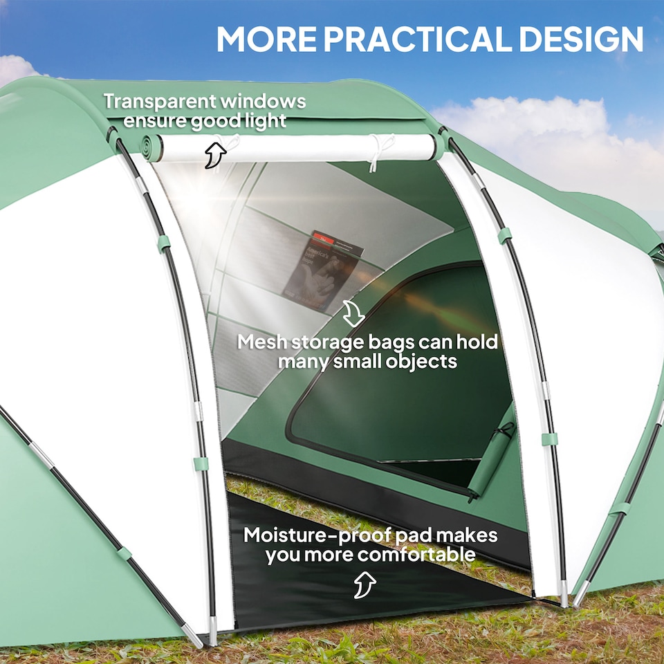 image 1 of Outsunny 4-6 Persons Camping Tent Dome Family Travel Group Hiking Room Fishing | Green | Green and White