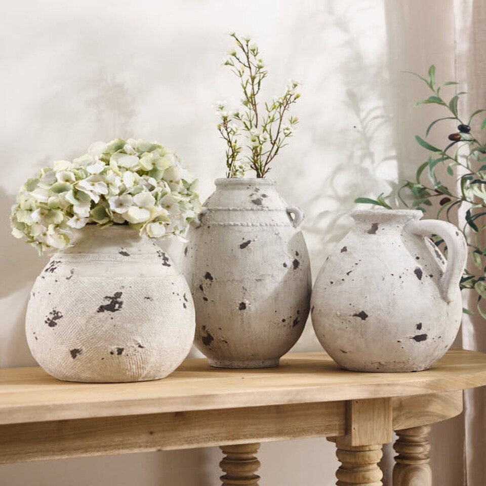 image 1 of Distressed Effect Grecian Vase White