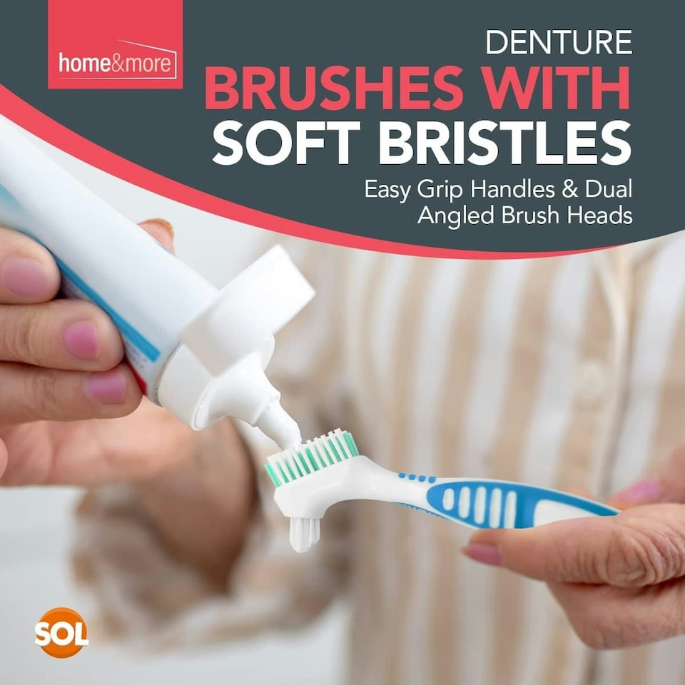image 1 of SOL 2pk Denture Toothbrush, UK Retainer Brush for Cleaning False Teeth