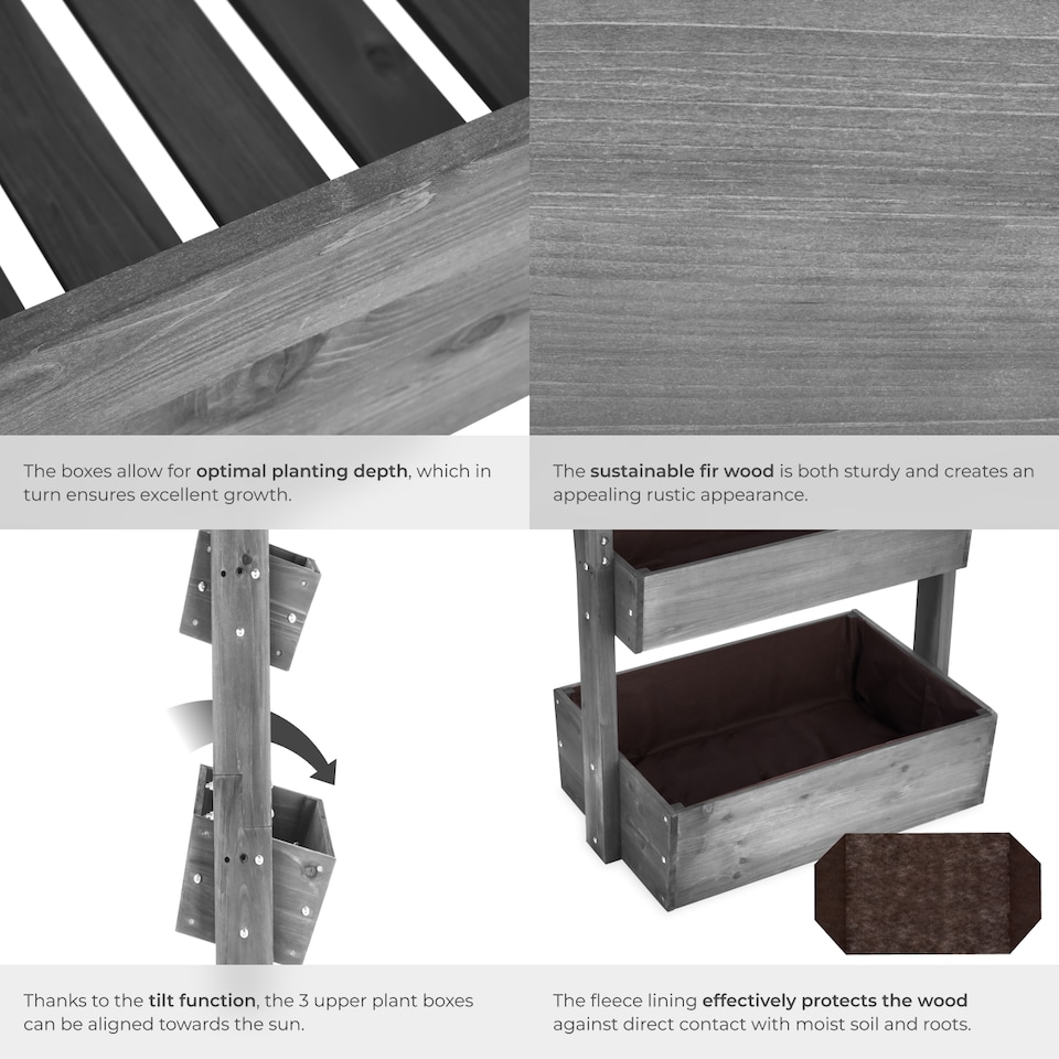 image 1 of Vertical Planter Flora in a Rustic Wooden Design with 3 to 5 Tiers and Plant Fleece Included | Grey | grey | 45 x 85 x 140 cm | 1