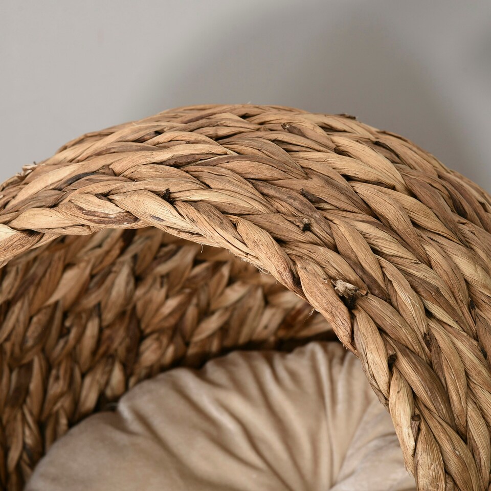 image 1 of PawHut Wicker Cat House, Raised Cat Bed with Cylindrical Base, 50 x 42 x 60 cm