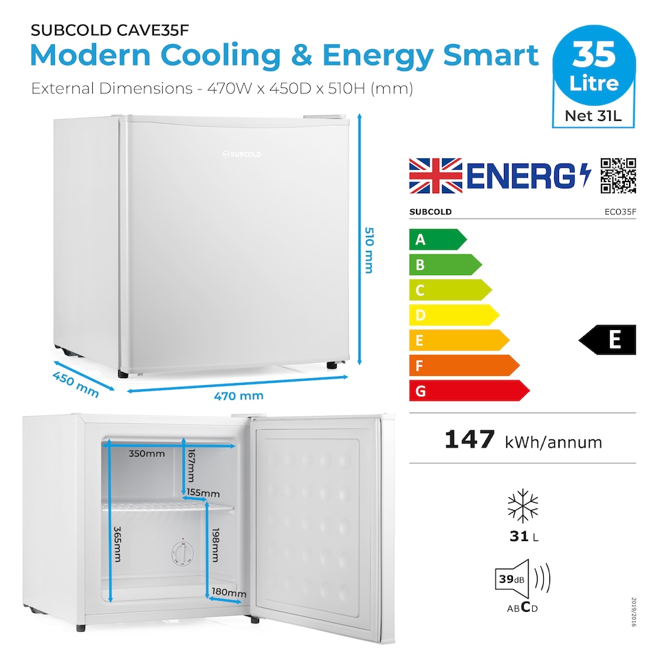 image 1 of Subcold Eco35F Mini Freezer 31 Litre Net Capacity with Energy Class E