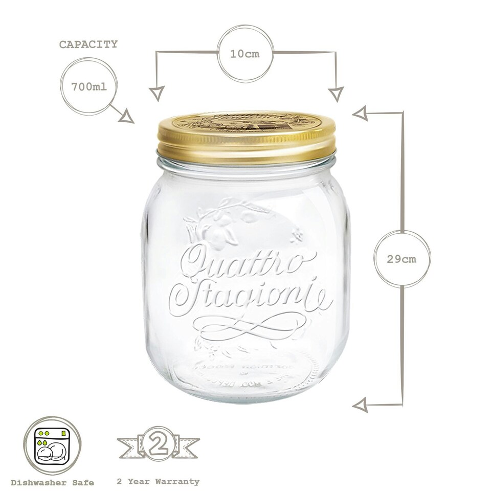 image 1 of Bormioli Rocco Quattro Stagioni Glass Preserving Jars - 700ml - Clear - Pack of 4