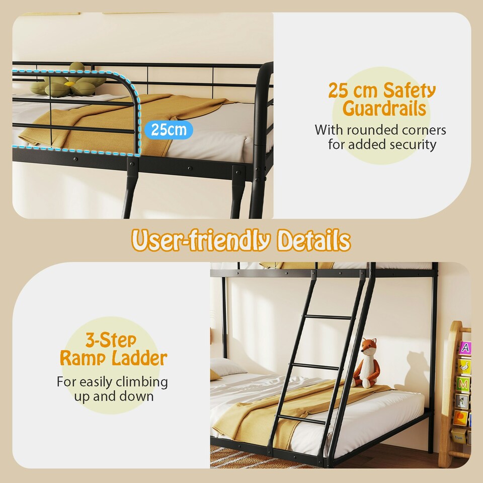 image 1 of COSTWAY Metal Bunk Bed with Ladder Safety Guardrail