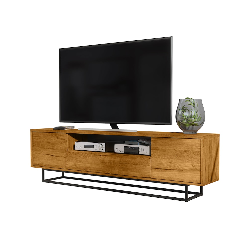 image 1 of TV Unit Sideboard Cabinet Storage Cabinet Oak Black Metal Frame Loft 200cm