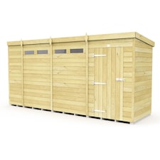 15 x 4 Feet Pent Security Shed - Single Door - Wood - L118 x W454 x H201 cm | Brown