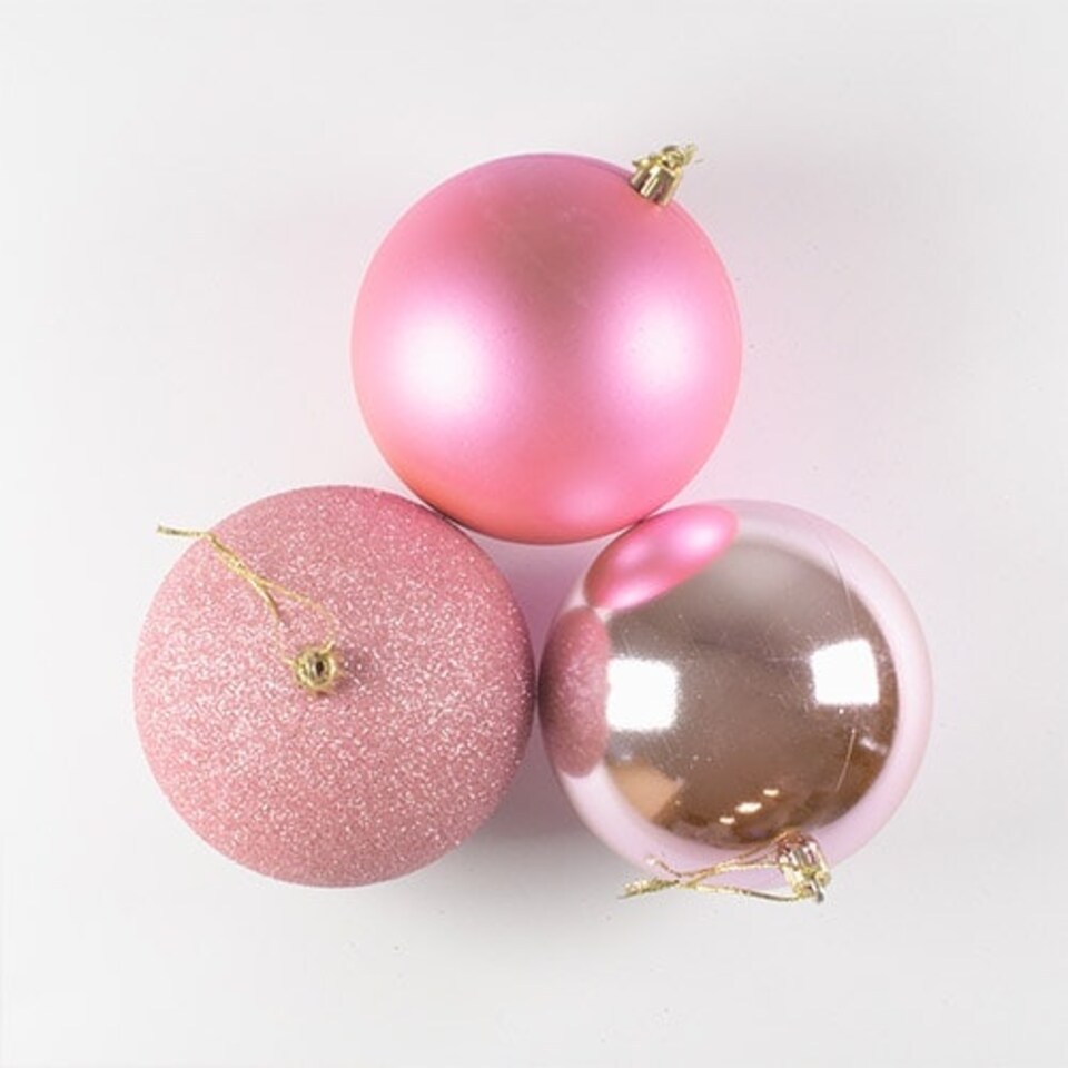 image 1 of Pink Shatterproof Christmas Baubles 10cm - Pack of 3