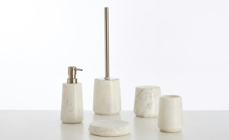image 1 of Interiors by Premier Off White Marble Cotton Swab Holder With Lid, Cotton Bud Container For Vanity Use, Cotton Bud Dispenser