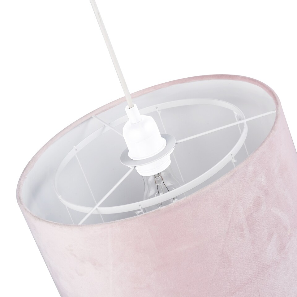 image 1 of Soft Blush Pink Velvet Pendant Lamp Shade with Hanging Felt Stars and Clouds | Pink