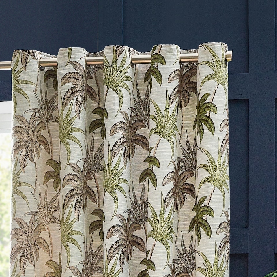 image 1 of Wylder Galapagos  Jacquard Green Eyelet Curtains (W)117cm x (D)137cm | Multi