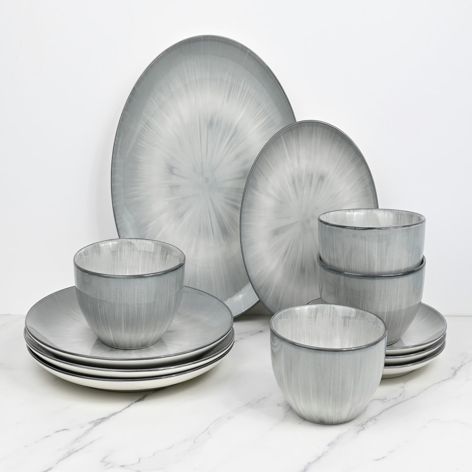 image 1 of 12pc Silver Star Reactive Porcelain Dinner Set