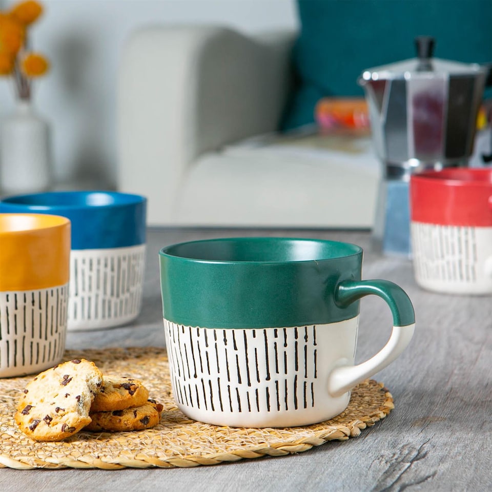 image 1 of Nicola Spring Ceramic Dipped Dash Coffee Mugs - 475ml - Sage - Pack of 6 | Green | Sage