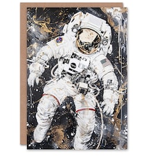 Greeting Card Astronaut Space Walk Black Gold Grunge Design Birthday