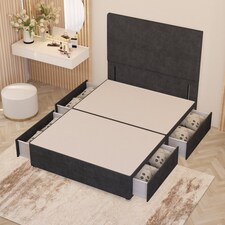 Divan Bed Base with 4 Drawers & Plain Floor Standing Headboard Plush Velvet | Grey | Charcoal
