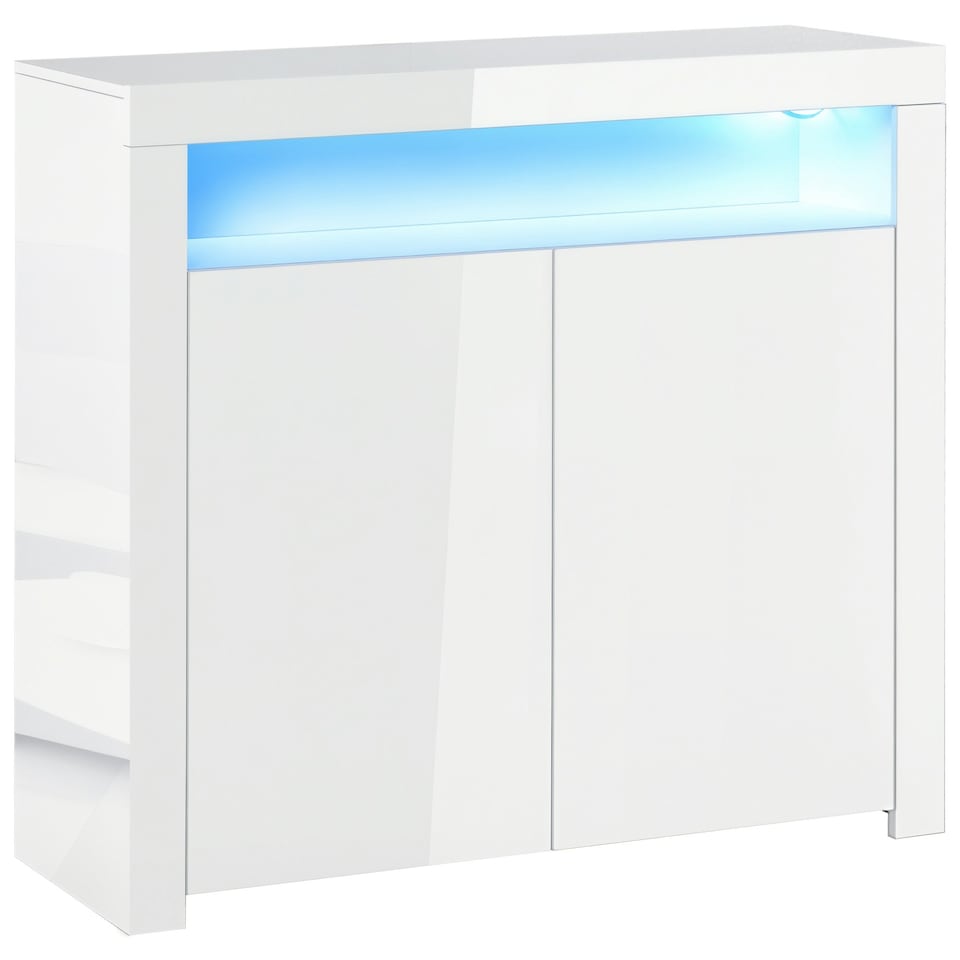 image 1 of HOMCOM Modern High Gloss RGB LED Cabinet Cupboard Sideboard Console White