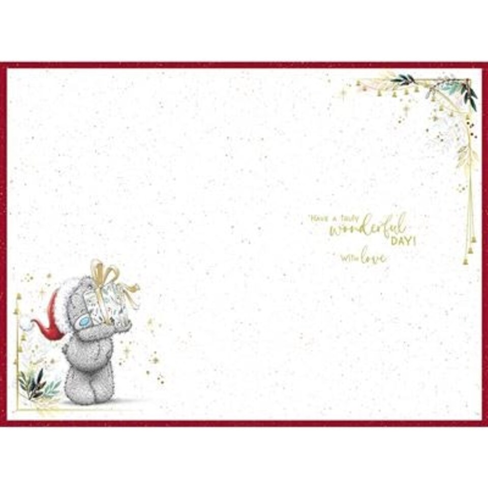 image 1 of Bear Holding Up Gift Open Christmas Card