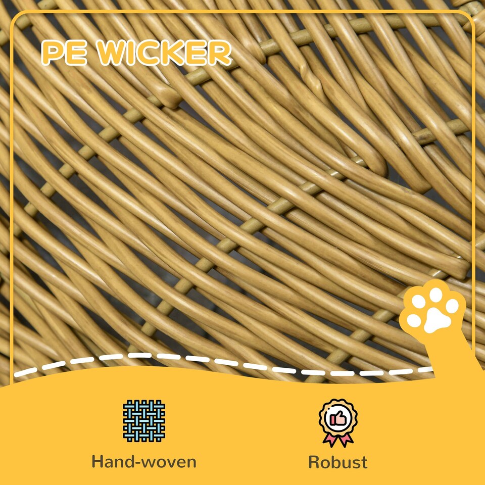 image 1 of PawHut Wicker Cat House with Washable Cushion for Indoor Cats, Light Brown