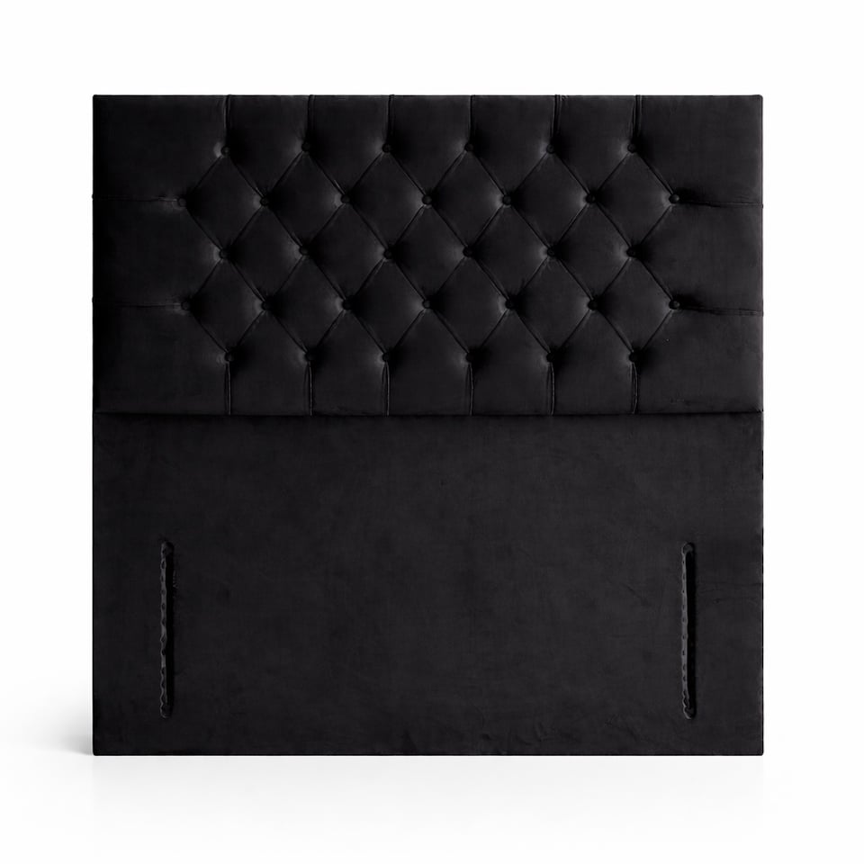 image 1 of Floorstanding Headboard Black Plush Chesterfield 5FT Kingsize 54inch High