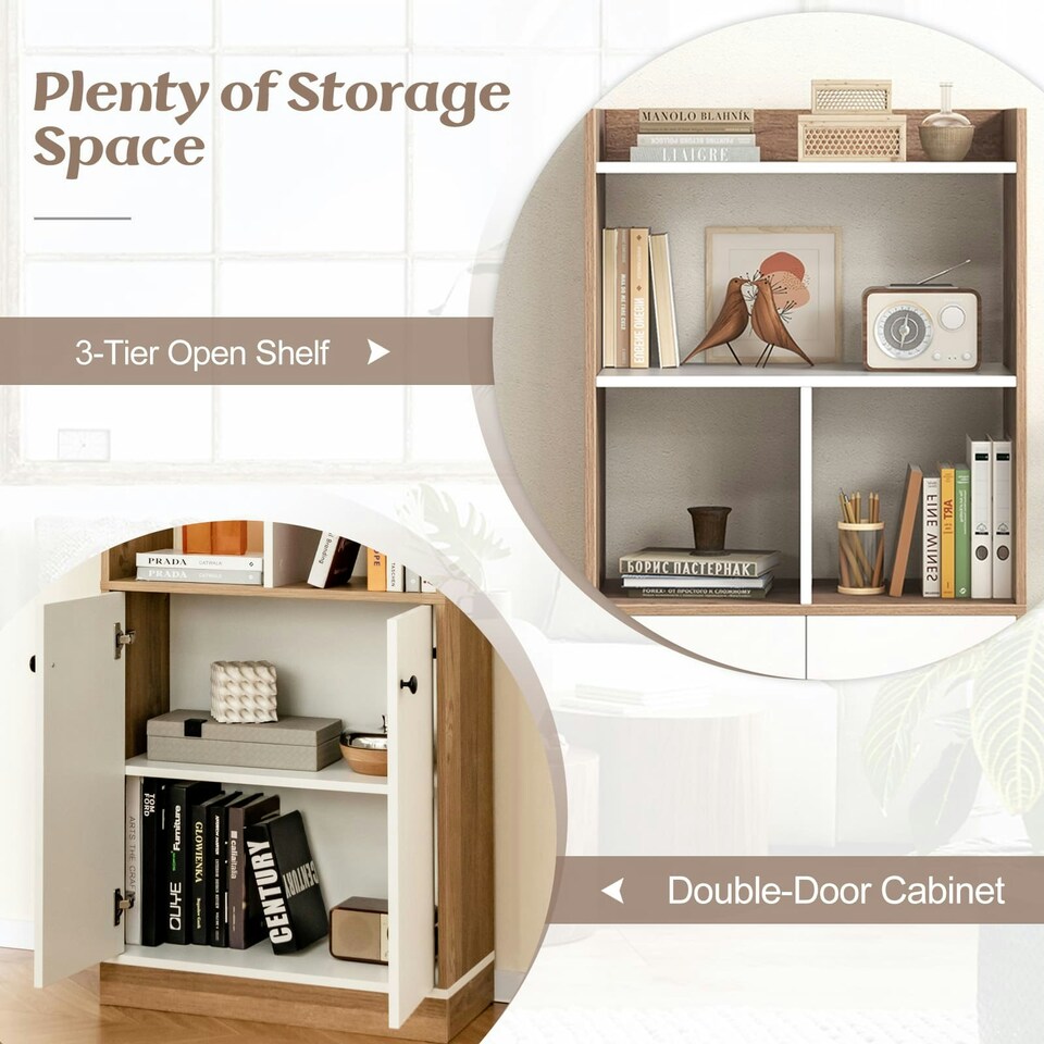 image 1 of COSTWAY 3-Tier Tall Bookshelf Modern Display Cabinet White