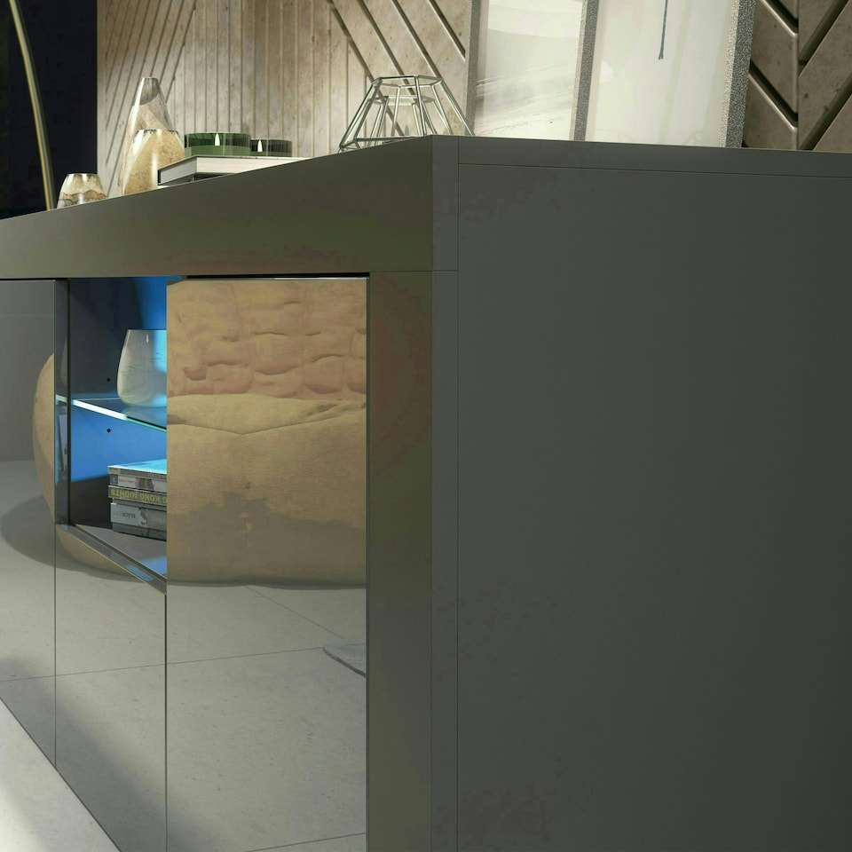 image 1 of Grey TV Unit 145cm Gloss Doors Free LED Modern Media Cabinet Grey