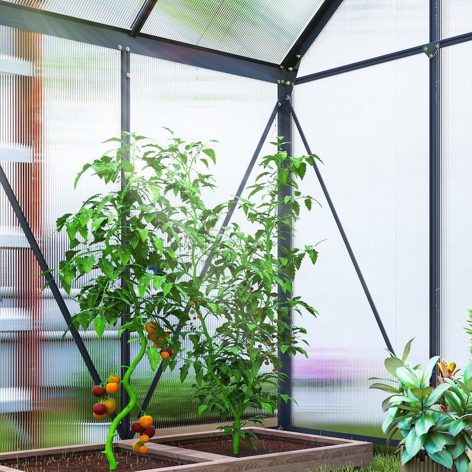 image 1 of Outsunny Polycarbonate Walk-in Garden Greenhouse w/ Sliding Door Grey | Grey | Grey | 1