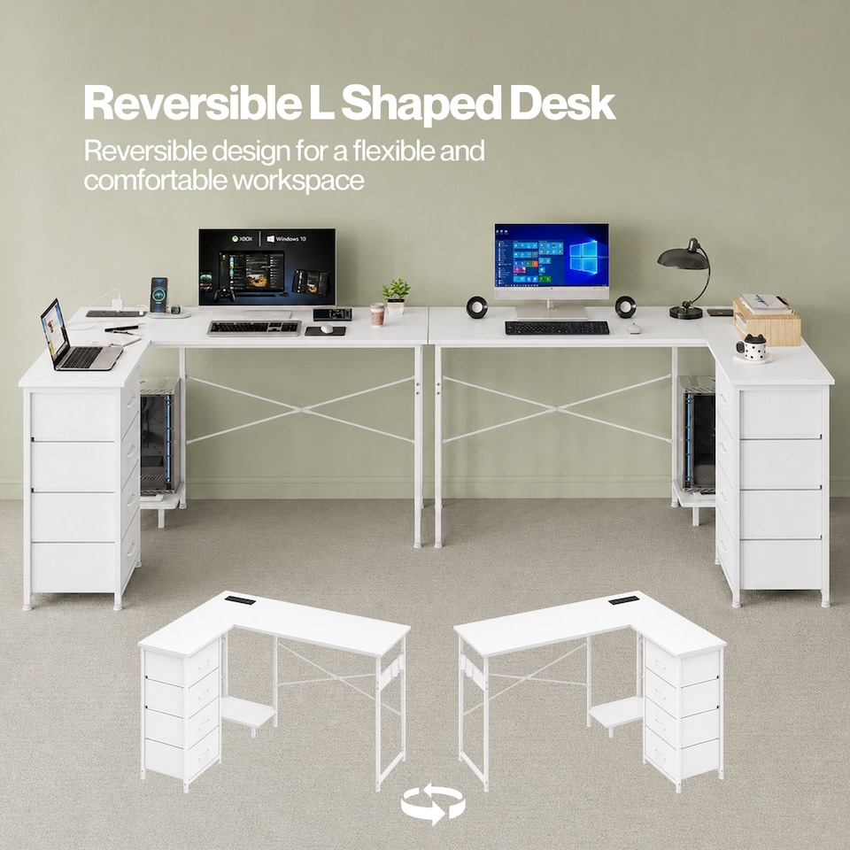 image 1 of Levede Reversible L-shaped Corner Desk 4 Drawers for Office or Gaming