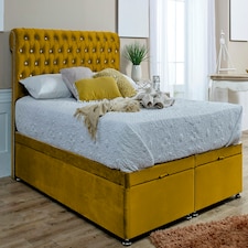 Santino Divan Ottoman Plush Superking Bed Frame - Mustard Gold