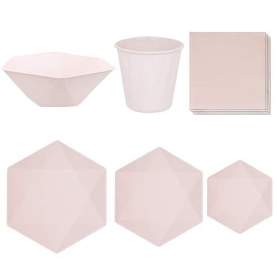 Dusty Pink Hexagonal Vert Decor Compostable 6 Person Party Pack