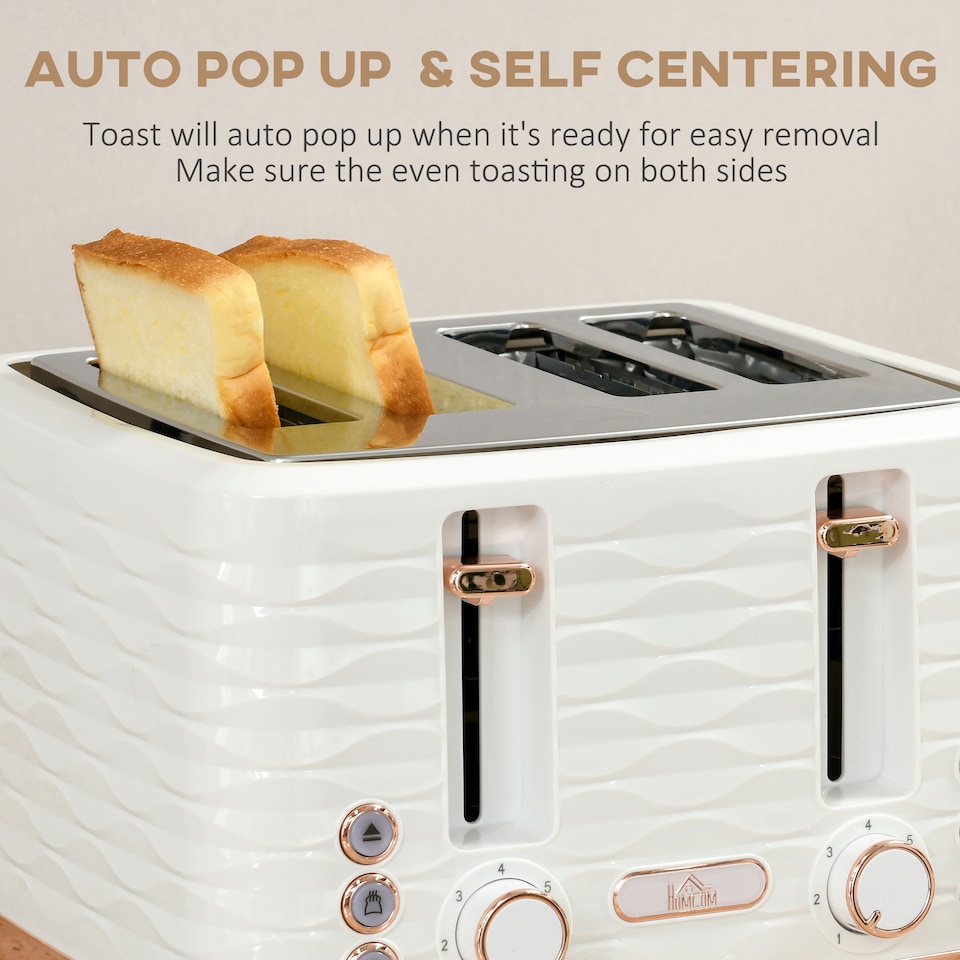 image 1 of HOMCOM Kettle and Toaster Sets, 3000W 1.7L Rapid Boil Kettle & 4 Slice Toaster with 7 Browning Controls, Defrost, Reheat and Crumb Tray, UK Otter thermostat, Cream White
