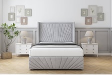 Sloomy Rutherford Silver Naples Divan Bed With Mattress 2 Drawers Footend With 54" Wingback Headboard & 12" Matching Footboard 4'6 Double | Silver | Silver | Double | 1