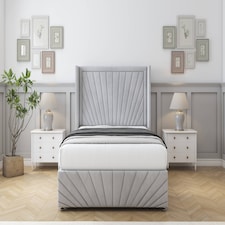 Sloomy Rutherford Silver Naples Divan Bed With Mattress 2 Drawers Footend With 54" Wingback Headboard & 12" Matching Footboard 4'6 Double | Silver | Silver | Double | 1
