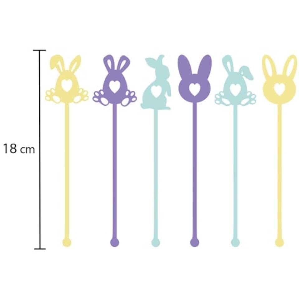 image 1 of Assorted Easter Bunnies Acrylic Drinks Stirrers - Pack of 6