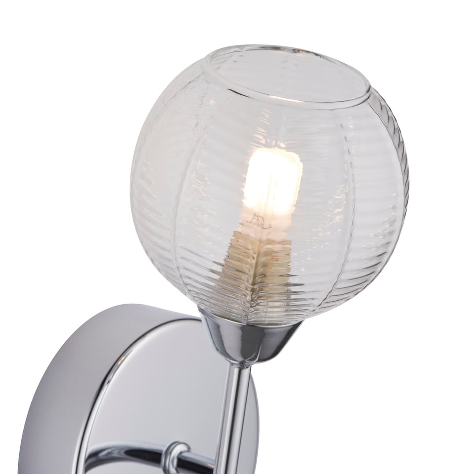 image 1 of Tatton - Chrome with Ribbed Glass Wall Lamp