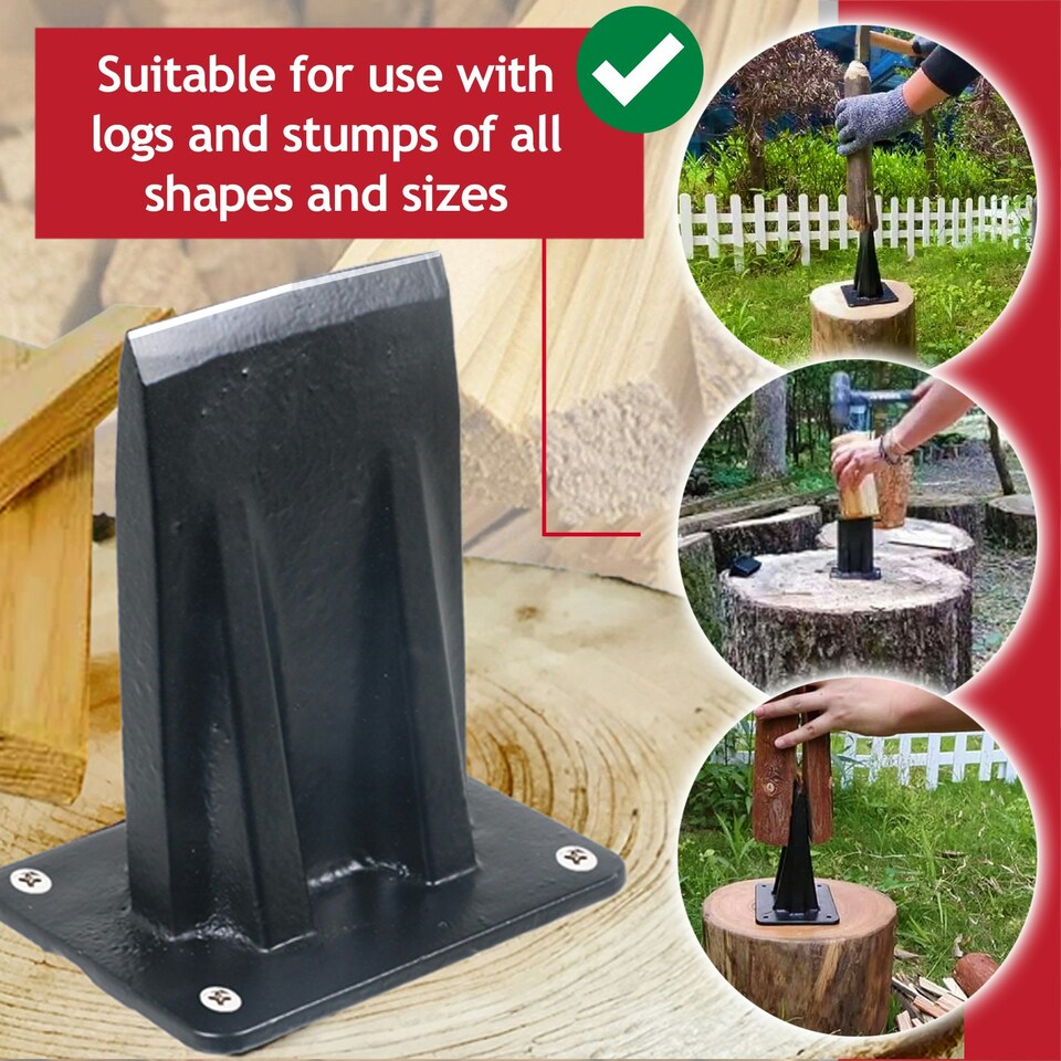 image 1 of SPARES2GO Kindling Splitter Log Wedge Heavy Duty Wood Splitting Firewood Timber Mounted Chisel (Large)