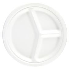 White Round 3 Compartment Compostable Bagasse Plates 26cm - Pack of 125