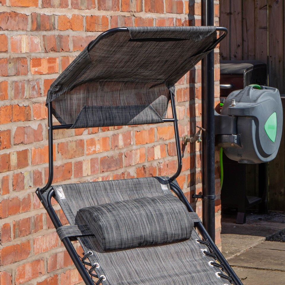 image 1 of Multi Position Garden Gravity Relaxer Chair Sun Lounger with Sun Canopy in Grey