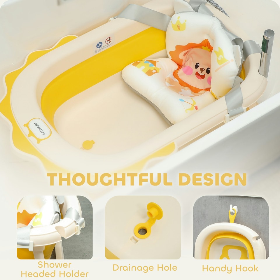 image 1 of AIYAPLAY Foldable Baby Bath Tub Set with Bath Cushion, Wash Basin, Yellow